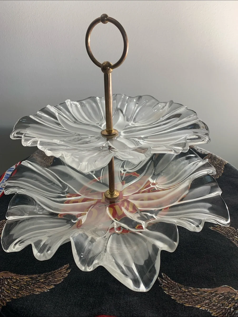 Mikasa Tulips Satin 2-Tier Brass-Tone Handle Tidbit Server Vintage